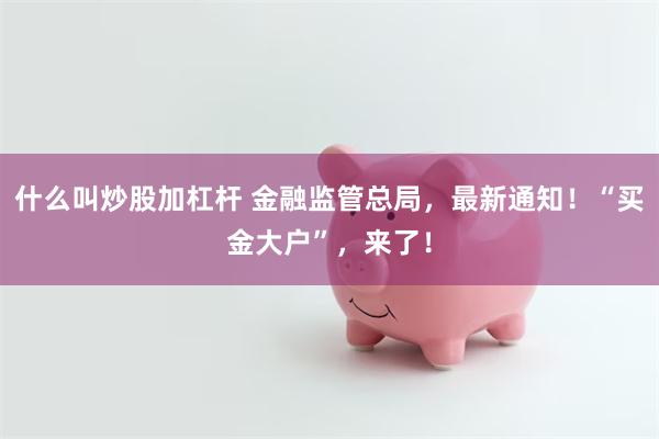 什么叫炒股加杠杆 金融监管总局，最新通知！“买金大户”，来了！