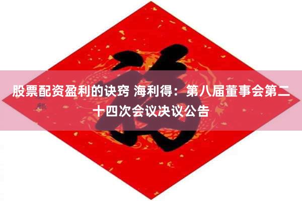 股票配资盈利的诀窍 海利得：第八届董事会第二十四次会议决议公告