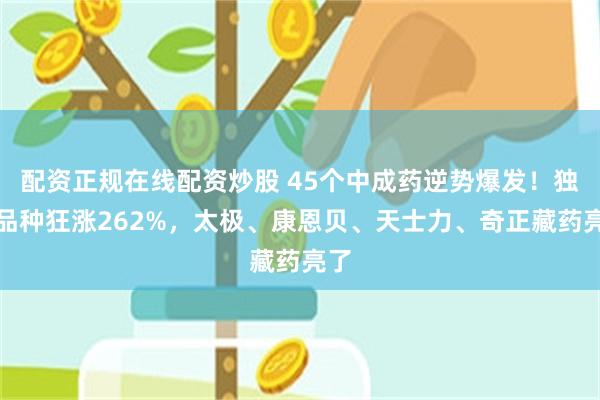 配资正规在线配资炒股 45个中成药逆势爆发！独家品种狂涨262%，太极、康恩贝、天士力、奇正藏药亮了